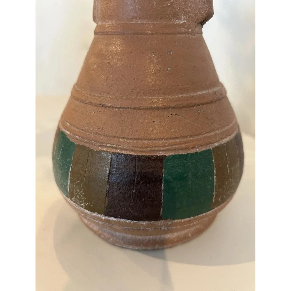 Vintage Ceramic Pottery Art Handmade Vase Colorful Teal Green, Purple, Brown
